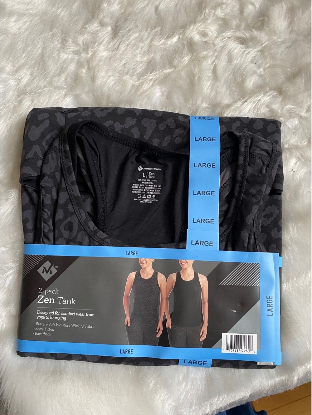 Member's Mark 2-Pack Zen Tank Tops Large Black Gray Leopard